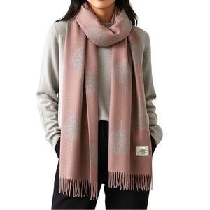 Celtic Ore Heritage Pink Gray Tree Wool Blend Fringed Blanket Scarf Reversible